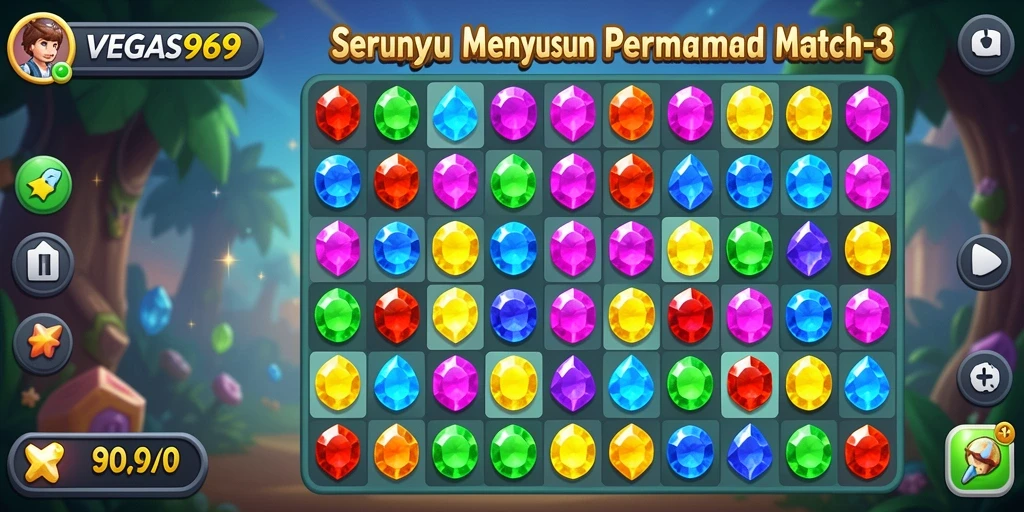 Tampilan gameplay seru dari VEGAS969 yang menampilkan kombinasi permata.